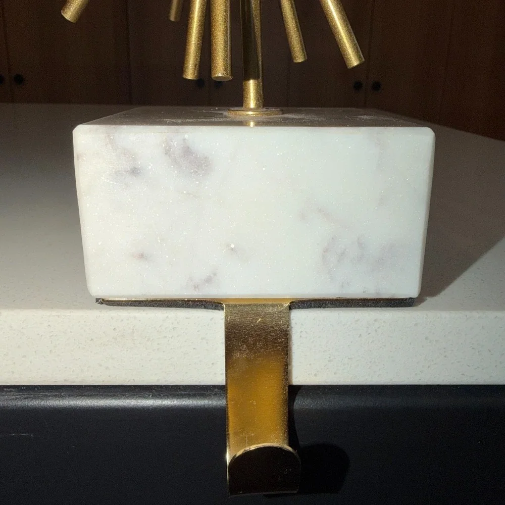West Elm Stocking Holder Sputnik Atomic Star Burst Brass On Marble Base MCM